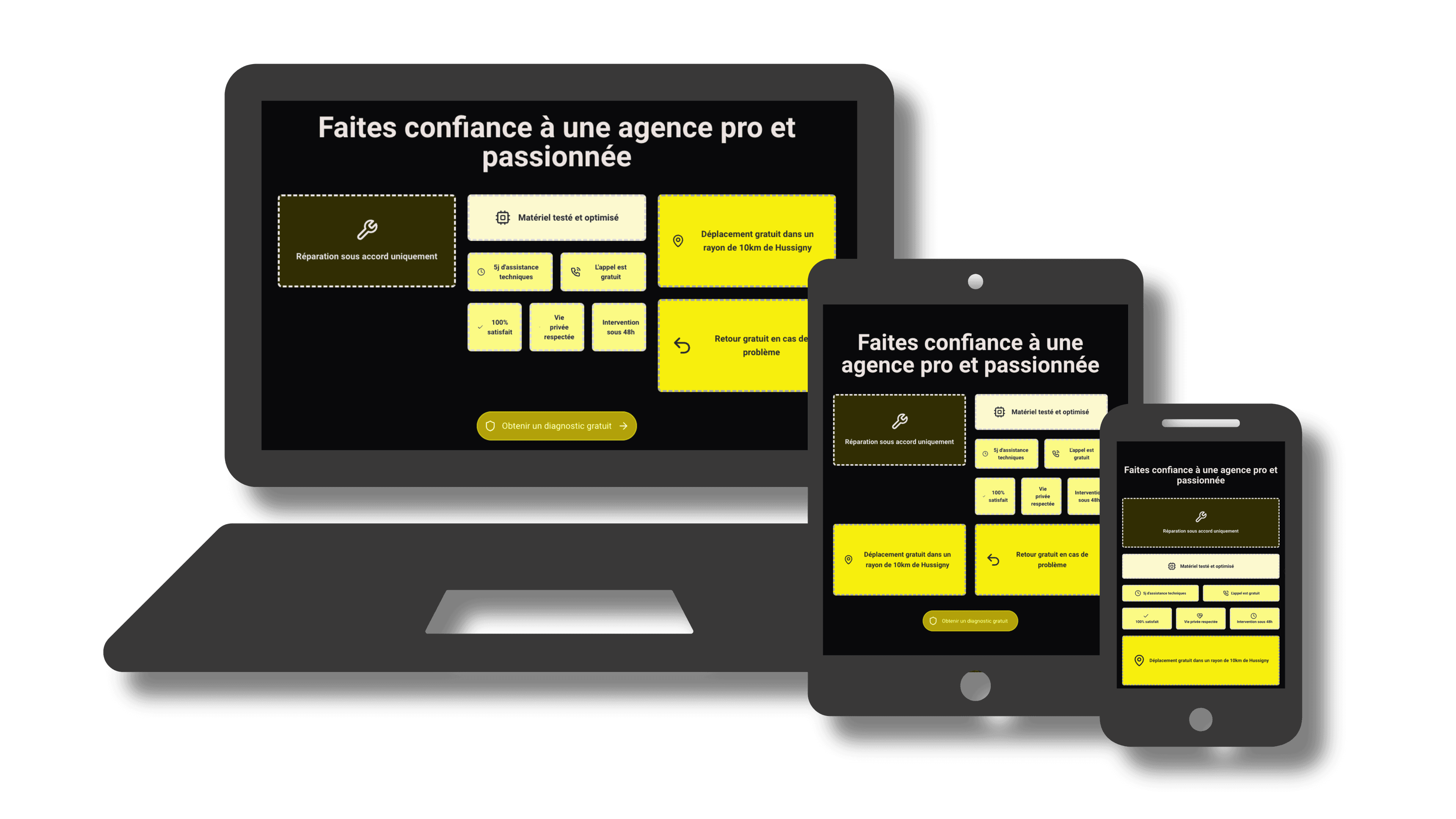 Site internet au design responsive: mobile, tablette et desktop